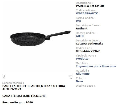Padella Antiaderente 30 cm Tognana Authentika - Alluminio Forgiato Made in Italy Induzione