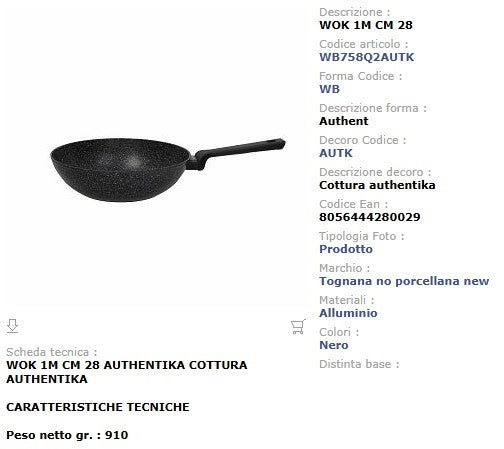 Wok Antiaderente 28 cm Tognana Authentika - Alluminio Forgiato Made in Italy Induzione