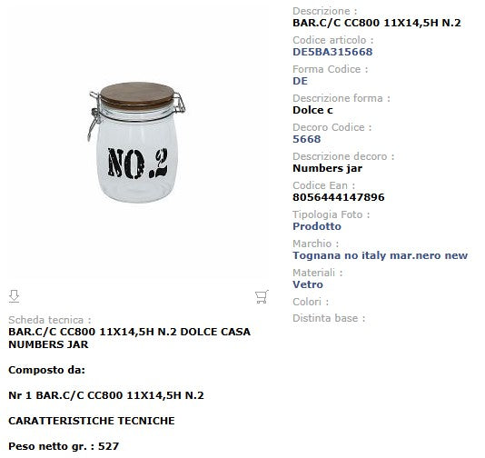 Barattolo Dolce Casa Numbers 800cc - Vetro con Coperchio Bambù