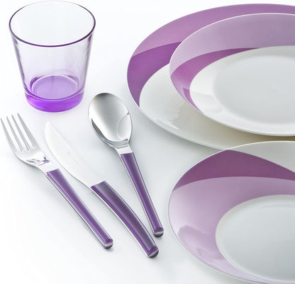 Set Posate 24 Pezzi SR Showroom Italy Loto Acciaio Inox 18/10 per 6 Persone Viola