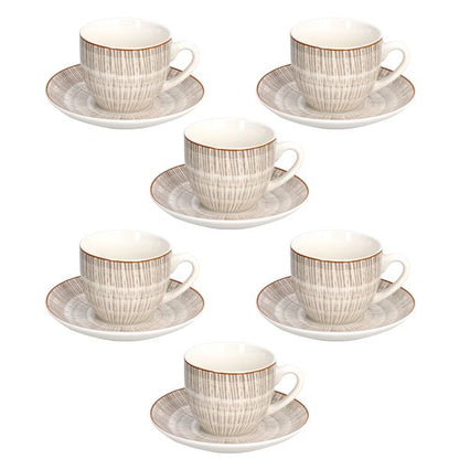 Set 6 Tazze da Tè con Piattino 200 cc – Virtuo Beige | New Bone China