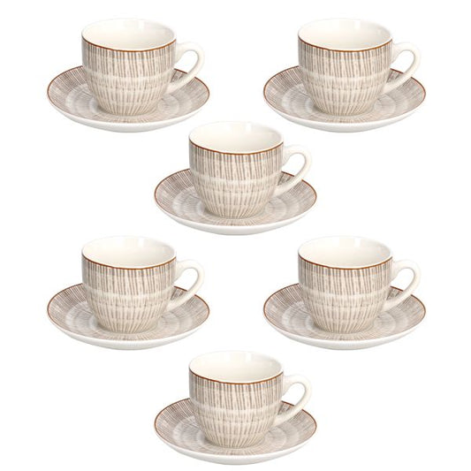 Set 6 Tazze da Tè con Piattino 200 cc – Virtuo Beige | New Bone China