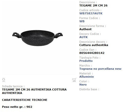 Tegame Antiaderente 2 Manici 26 cm Tognana Authentika - Alluminio Forgiato Made in Italy