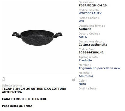Tegame Antiaderente 2 Manici 26 cm Tognana Authentika - Alluminio Forgiato Made in Italy