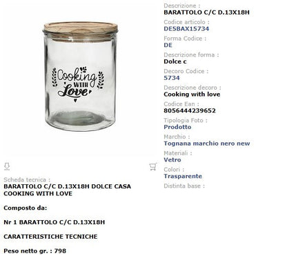 Barattolo Vetro con Coperchio 1850 cc Tognana Cooking With Love - Contenitore Cucina Urban