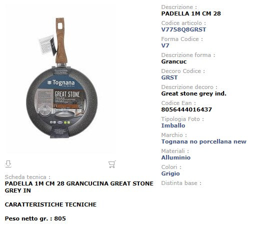 Padella Antiaderente 28 cm Tognana Great Stone - Alluminio Forgiato Induzione