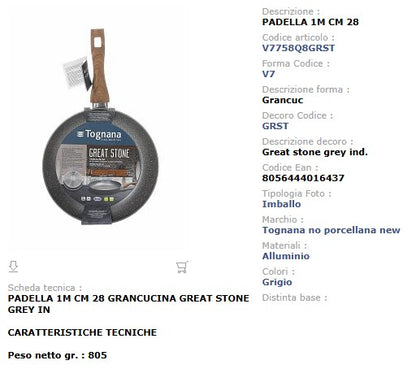 Padella Antiaderente 28 cm Tognana Great Stone - Alluminio Forgiato Induzione