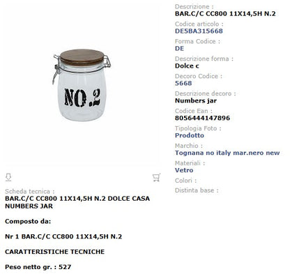 Barattolo Dolce Casa Numbers 800cc - Vetro con Coperchio Bambù