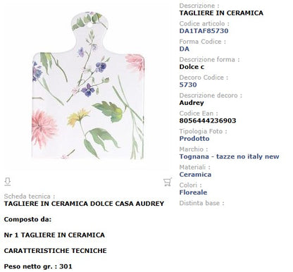 Tagliere Audrey Tognana 20x15cm - Stoneware Bianco Linea Dolce Casa