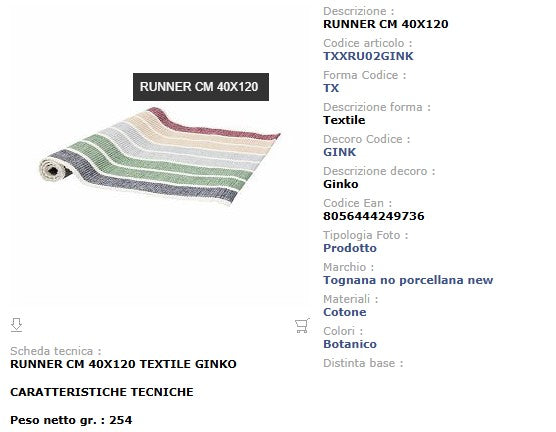 Runner Ginko Tognana 40x120cm - Cotone Riciclato Multicolor Linea Ginko