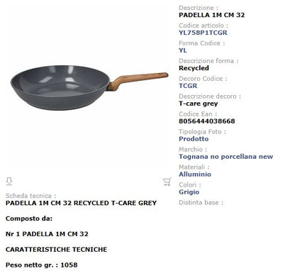 Padella 32 cm T-Care My Cooking - Alluminio Riciclato PFAS Free Tognana