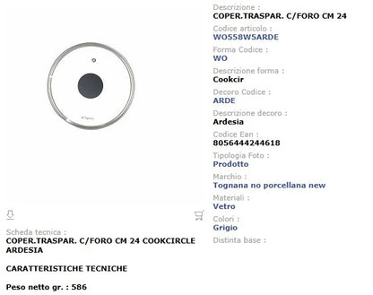 Coperchio in Vetro Trasparente 24 cm Bordo Acciaio Tognana Cooking Circle