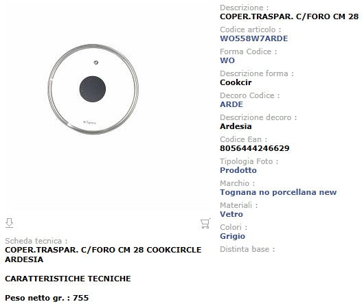 Coperchio in Vetro Trasparente 28 cm Bordo Acciaio Tognana Cooking Circle