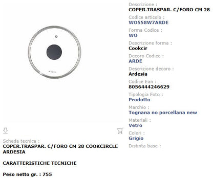 Coperchio in Vetro Trasparente 28 cm Bordo Acciaio Tognana Cooking Circle