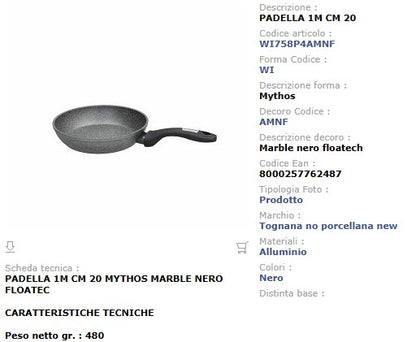 Padella Antiaderente Tognana Mythos 20 cm Alluminio Forgiato Floatech