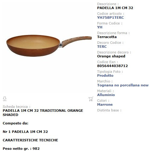 Padella Antiaderente Tognana Traditional Stone 32 cm Arancio Effetto Pietra