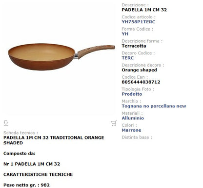 Padella Antiaderente Tognana Traditional Stone 32 cm Arancio Effetto Pietra