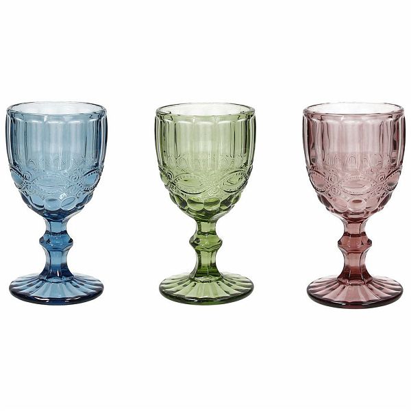 Set 3 Calici Vetro 260 cc Tognana Madame - Multicolor Decori Rilievo Lavabili Lavastoviglie