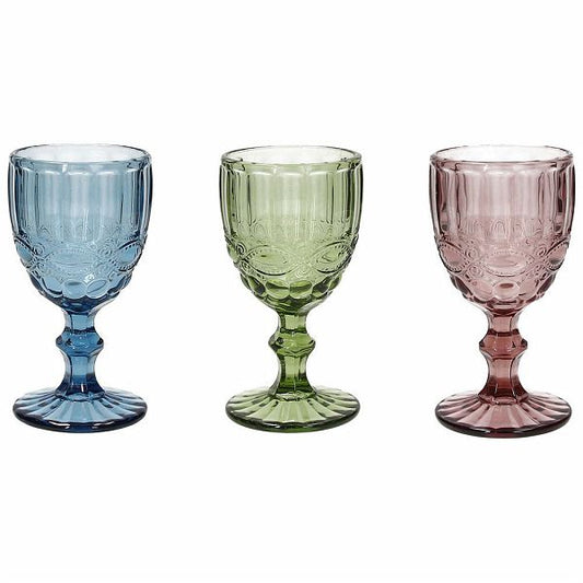 Set 3 Calici Vetro 260 cc Tognana Madame - Multicolor Decori Rilievo Lavabili Lavastoviglie