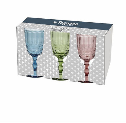 Set 3 Calici Vetro 260 cc Tognana Madame - Multicolor Decori Rilievo Lavabili Lavastoviglie