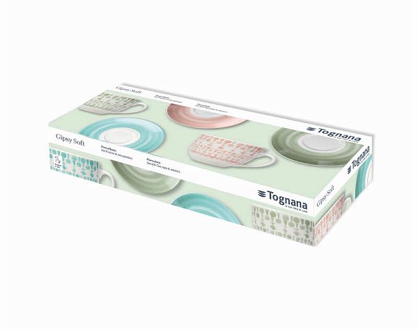 Set 6 Tazze da Tè con Piattino Tognana Gipsy Soft Porcellana Multicolore 270ml - Casa & Stile