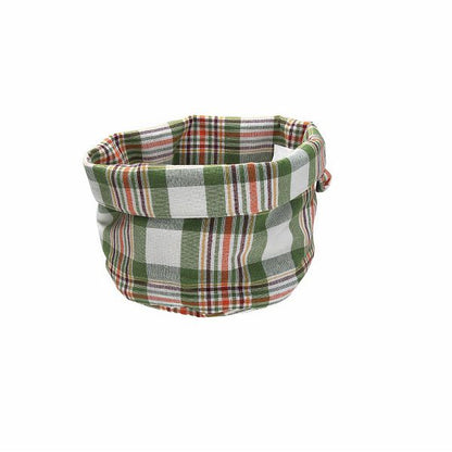 Cestino Pane Rotondo Cotone 18 cm Tognana Autunno - Decori Scozzesi Verde Arancio