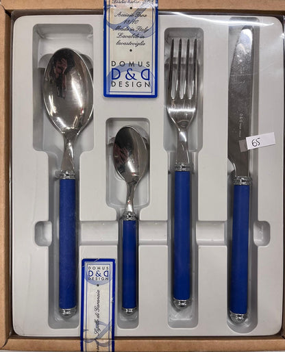 Set 24 Posate Domus Design D&D Blu Cobalto 70 Acciaio Inox