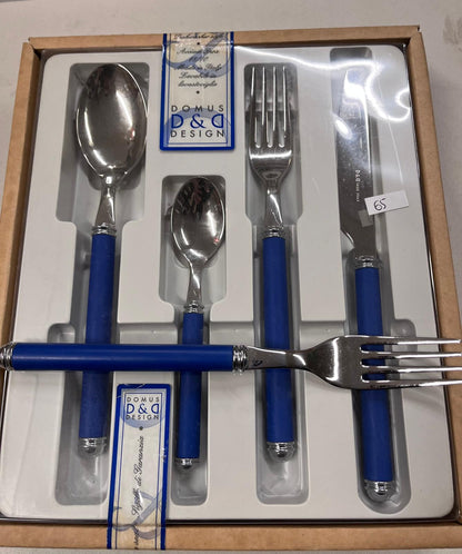 Set 24 Posate Domus Design D&D Blu Cobalto 70 Acciaio Inox