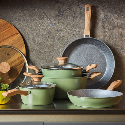 Batteria Pentole e Padelle 8 Pezzi Sage Stone - Alluminio Forgiato Verde Salvia Tognana
